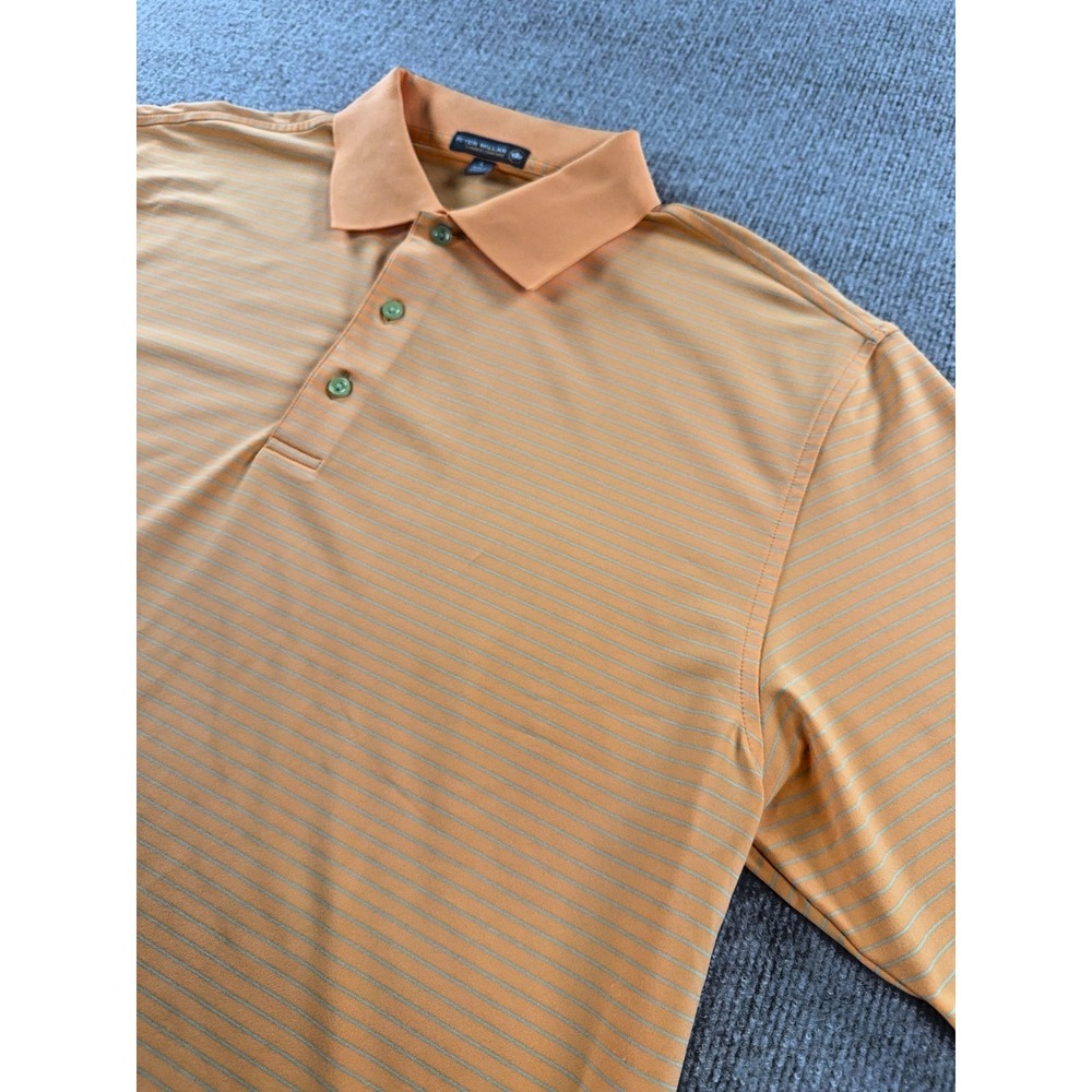 Peter Millar Polo Shirt Large Orange Striped Summer Comfort Short Sleeve w/Flaws